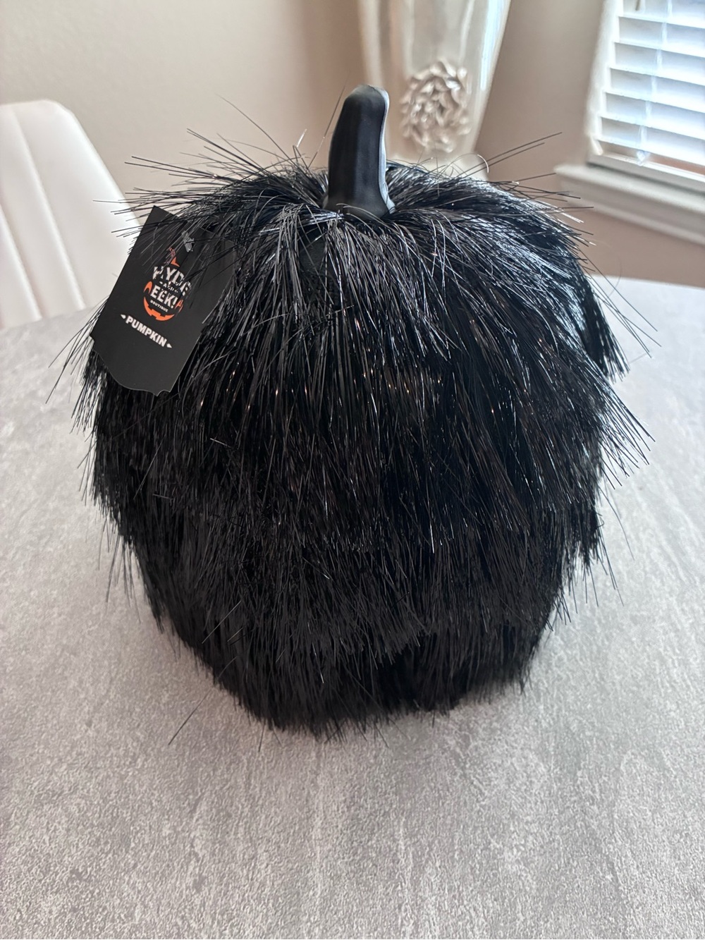 Black Fringe Tinsel 8” Pumpkin Decor